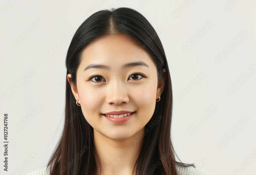 Half-length portrait of an Asian female with a neutral expression Half-length portrait of an Asian female with a neutral expression