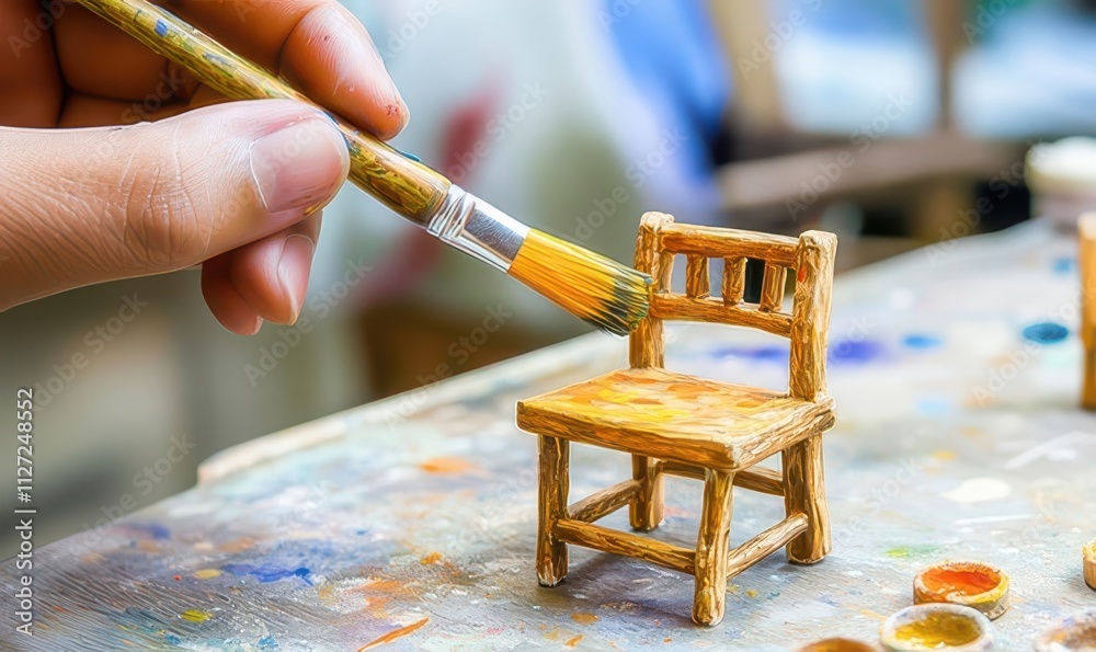 Hand painting miniature wooden chair. Hand painting miniature wooden chair.