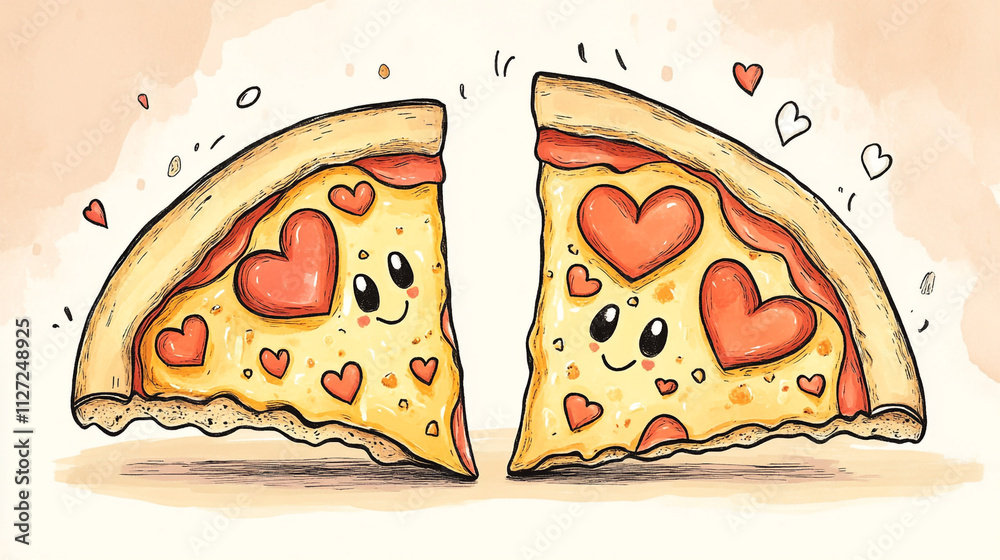Cute Pizza Slice Love Illustration Valentine s Day Food Design Cute Pizza Slice Love Illustration Valentine s Day Food Design