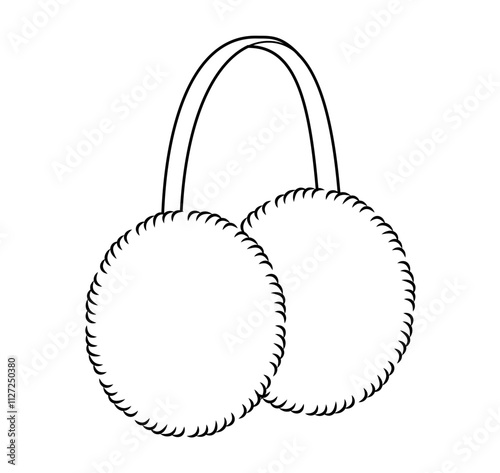 Earmuffs Fur Band Fashion head accessory clothing technical illustration garment. Vector Three-Quarter view for Men, women, unisex style flat template CAD mockup sketch outline on white background