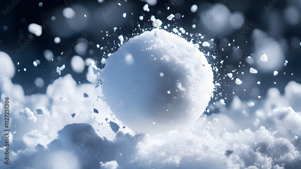A dramatic shot of a snowball exploding on impact during a heated snow battle.