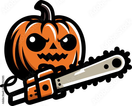 pumpkin head chainsaw vector art