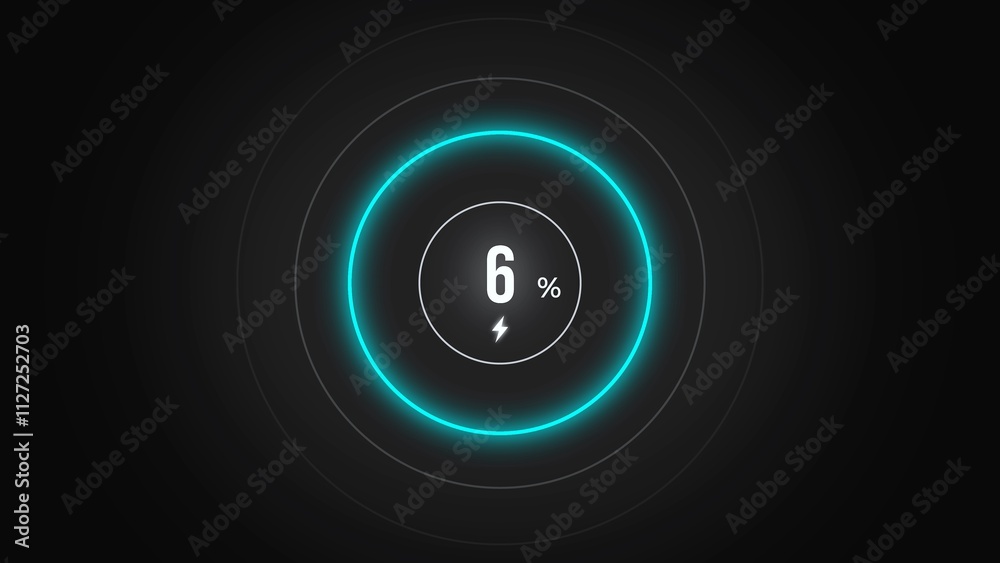 Loading screen at 6%, screen cell phone display while charging battery 6%. Loading screen at 6%, screen cell phone display while charging battery 6%.