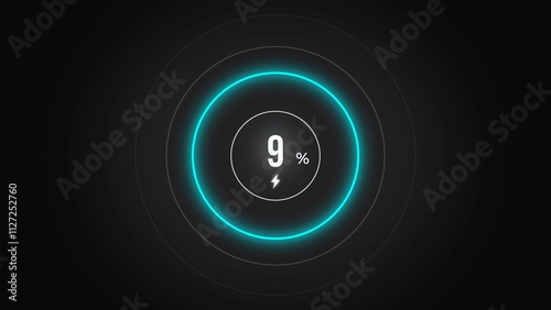Loading screen at 9%, screen cell phone display while charging battery 9%.