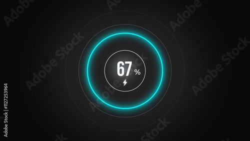 Loading screen at 67%, screen cell phone display while charging battery 67%.