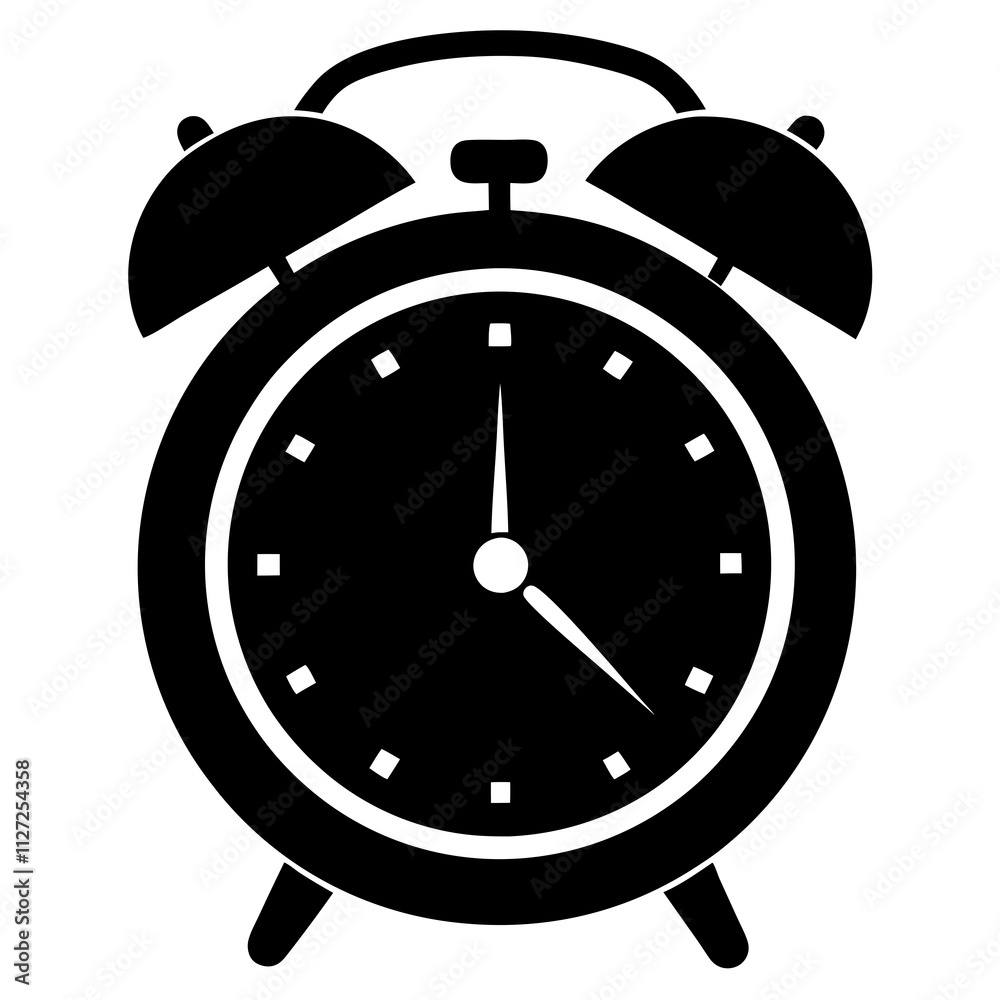 Alarm clock icon. Clock art front view. Alarm clock silhouette art illustration Alarm clock icon. Clock art front view. Alarm clock silhouette art illustration