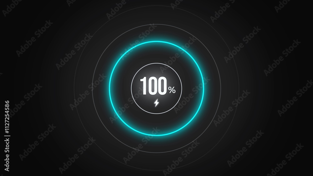 Loading screen at 100%, screen cell phone display while charging battery 100%. Loading screen at 100%, screen cell phone display while charging battery 100%.