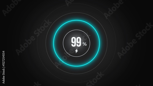 Loading screen at 99%, screen cell phone display while charging battery 99%.