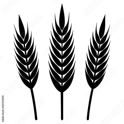 Set of wheat grain ears collection icon. Wheat ear art front view. Agriculture wheat ear silhouette art illustration