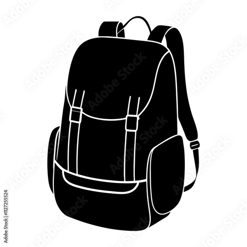 A simple backpack icon. School bag art front view. Bag silhouette art illustration