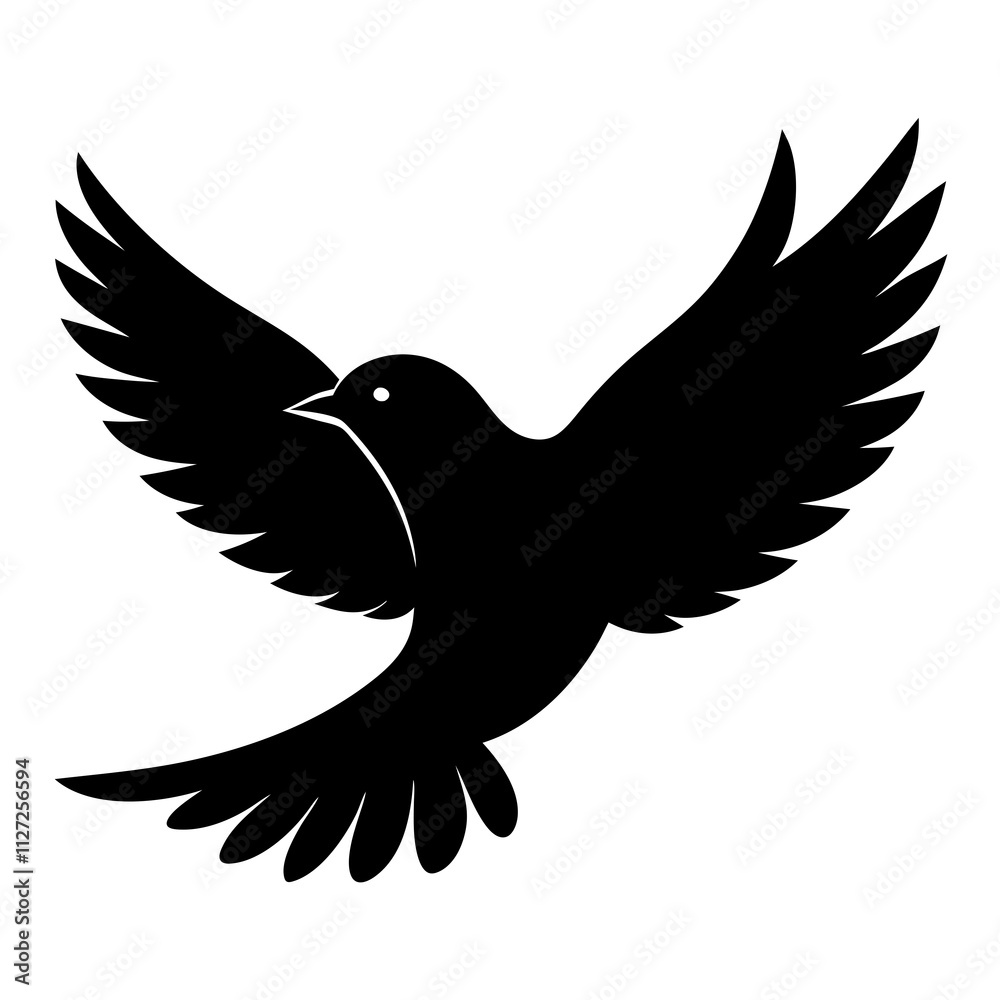 Obraz premium Black flying bird shape icon. A simple bird art front view. Bird silhouette art & illustration.