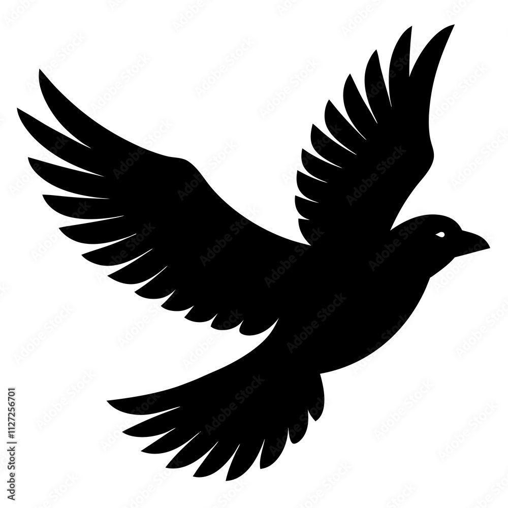 Fototapeta premium Black flying bird shape icon. A simple bird art front view. Bird silhouette art & illustration.