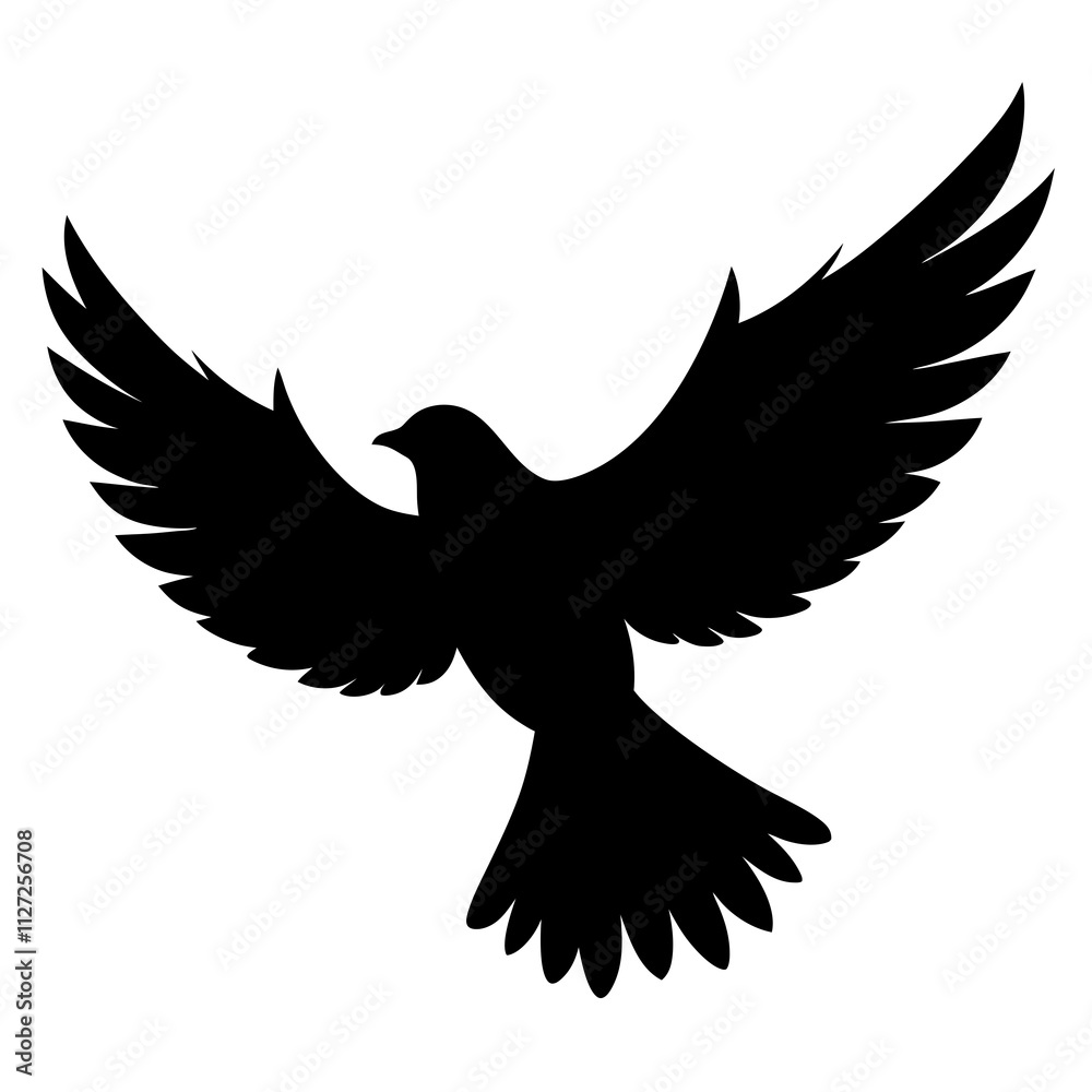 Obraz premium Black flying bird shape icon. A simple bird art front view. Bird silhouette art & illustration.