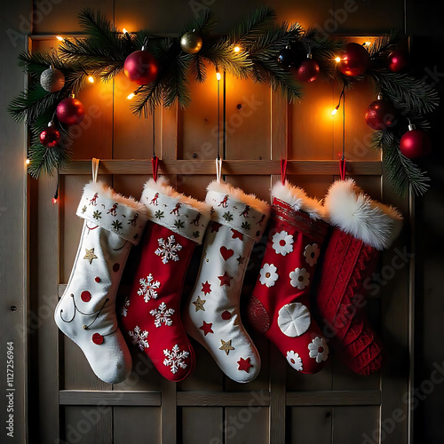 christmas sock on a wooden background