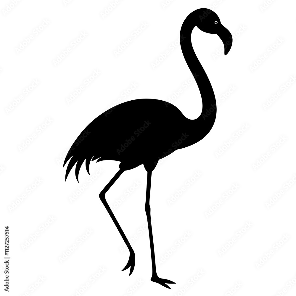 Fototapeta premium Black flamingo bird shape icon. Flamingo bird art front view. Bird silhouette art & illustration.