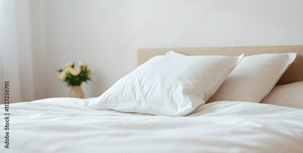 Cozy Minimalist Bedroom with White Bedding and Flowers
Cozy Minimalist Bedroom with White Bedding and Flowers