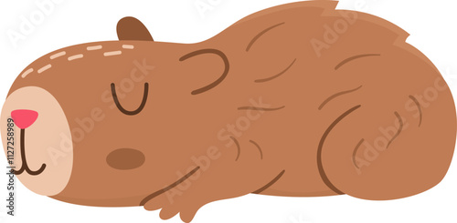 Vector capybara icon. Cute capibara sitting or lying with closed eyes. Funny happy animal illustration isolated on white background. Comic trendy guinea pig clipart