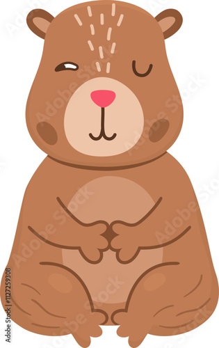 Vector capybara icon. Cute capibara meditating prying with one opened eye. Funny happy animal illustration isolated on white background. Comic trendy guinea pig clipart