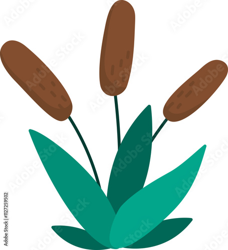 Vector reeds icon. Cute marsh or swamp plant illustration isolated on white background. Water plant clipart. Cattails or bulrush greenery