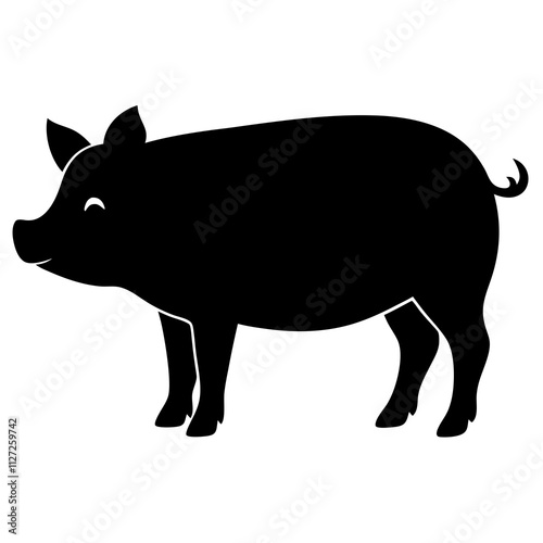 Pig shape icons. Pig animal black shape art front view. Black pig animal silhouette art & illustration.