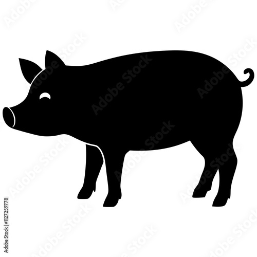 Pig shape icons. Pig animal black shape art front view. Black pig animal silhouette art & illustration.