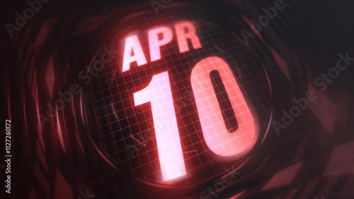 April 10st, hud calendar with neon red sign in 4k. Calendar with number and month with grid background. photo