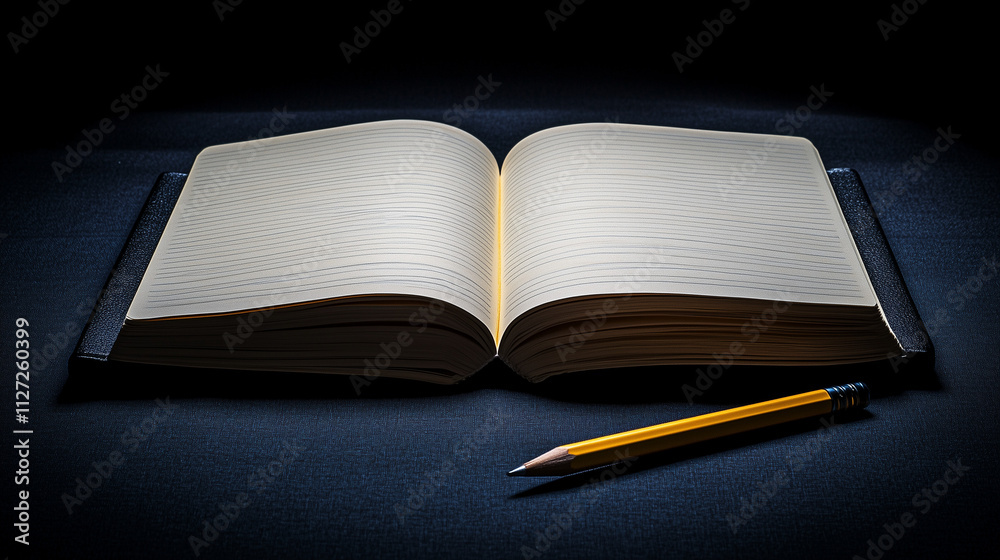 Open book and pencil on dark background for career planning Open book and pencil on dark background for career planning