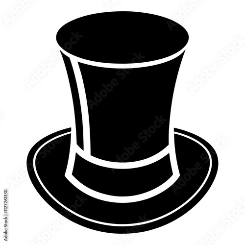 Black top hat icons. Top hat art front view. Hat silhouette art & illustration.