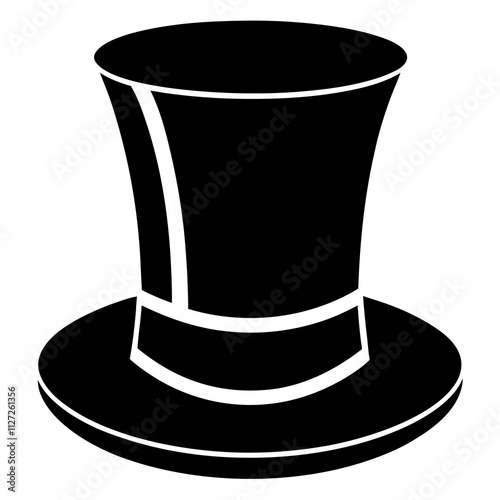 Black top hat icons. Top hat art front view. Hat silhouette art & illustration.