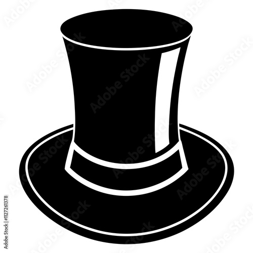 Black top hat icons. Top hat art front view. Hat silhouette art & illustration.