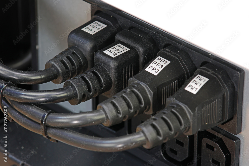 Connection of electronic modules in a multimedia telecommunication rack. Soft focus. Connection of electronic modules in a multimedia telecommunication rack. Soft focus.