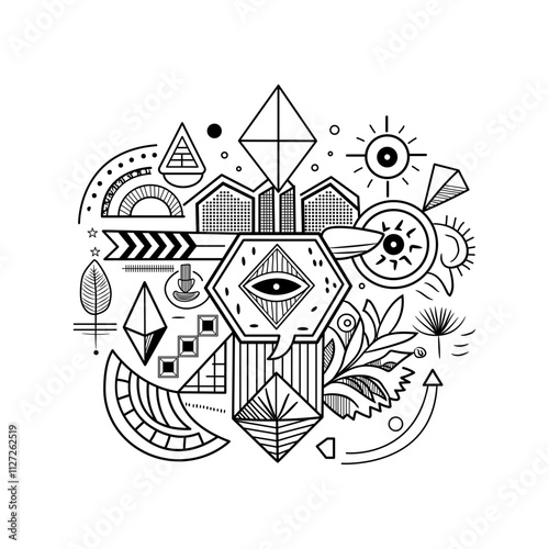 Vintage illustration showcasing abstract art including geometric patterns