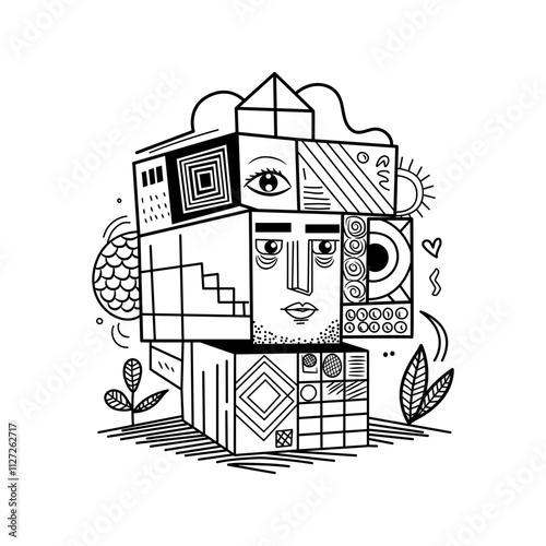 Vintage illustration of cubist artwork