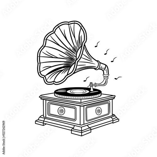 Antique gramophone illustration in vintage style