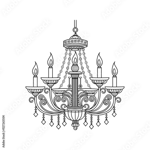 Vintage chandelier illustration in glyph style