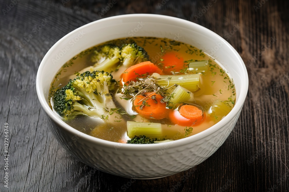 A photo of a bowl of vegetable soup with chunks of broccoli and other ingredients A photo of a bowl of vegetable soup with chunks of broccoli and other ingredients