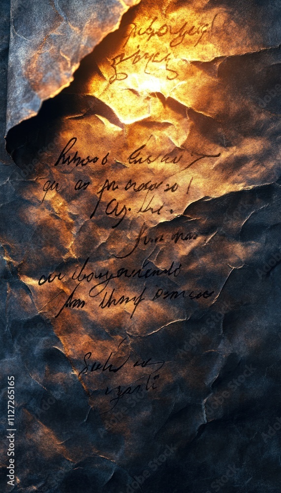 A crumpled, burnt piece of paper with handwritten text, suggesting a personal message or note. A crumpled, burnt piece of paper with handwritten text, suggesting a personal message or note.