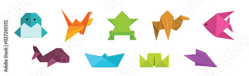 Origami Paper Folded Animal Shape and Figure Vector Set