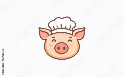A playful vector logo of a pig wearing a chef's hat, with a clean and simple graphic design approach
