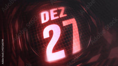 Dezembro 27st, hud calendar with neon red sign in 4k. Calendar with number and month with grid background. photo