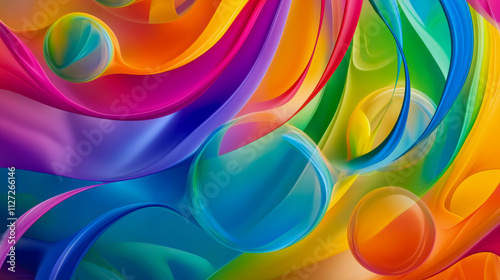 Colorful waves intertwine in a dynamic dance, blending hues and creating a mesmerizing visual rhythm that sparks imagination and inspiration.