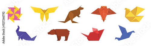 Origami Paper Folded Animal Shape and Figure Vector Set