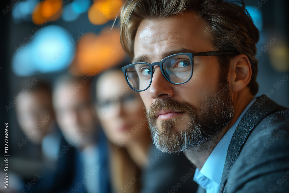 A close-up of a confident presenter explainin