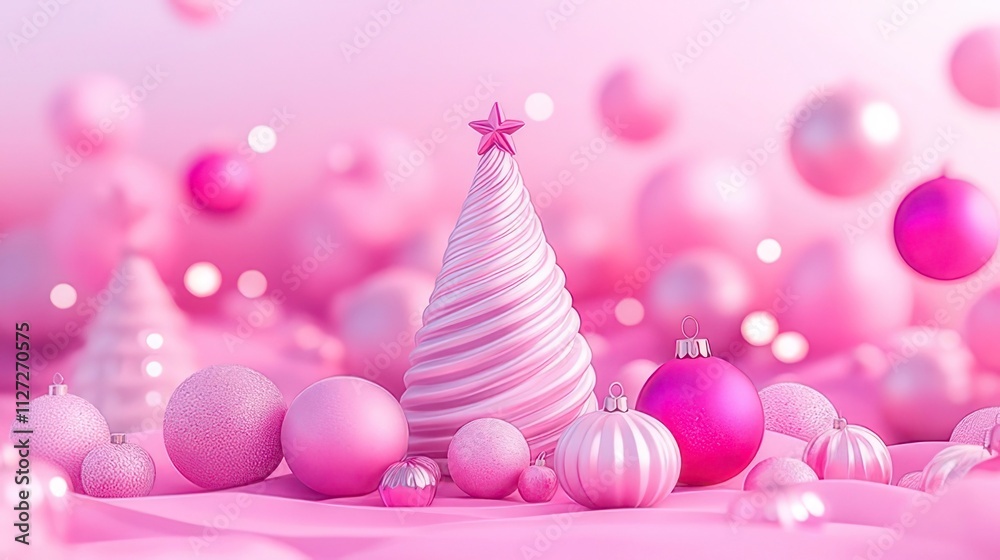 Pink Christmas tree with ornaments.