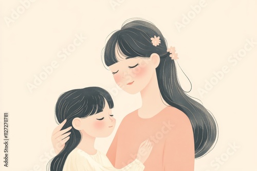 Heartwarming Illustration of a Mother and Daughter