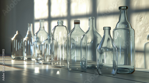 An artistic arrangement of plastic bottles illuminated from below, highlighting their textures and transparency, symbolizing recycling and environmental awareness. photo