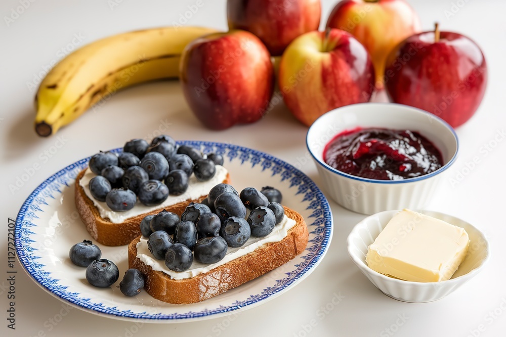 A photo of a white plate with two slices of toas A photo of a white plate with two slices of toas