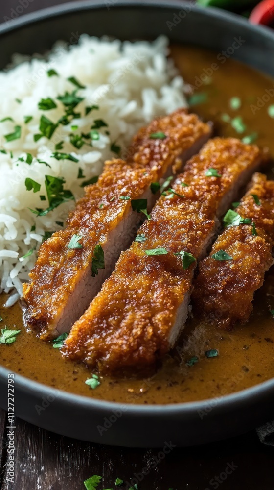 A delicious plate featuring crispy chicken, rice, and flavorful sauce. A delicious plate featuring crispy chicken, rice, and flavorful sauce.