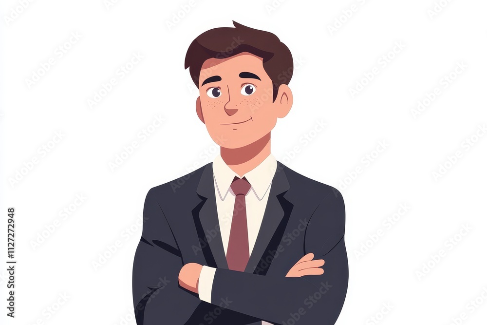 Confident Businessman in Suit with Arms Crossed Standing Against White Background Confident Businessman in Suit with Arms Crossed Standing Against White Background