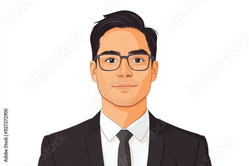 Professional Business Portrait of a Young Man in a Suit and Glasses on a White Background